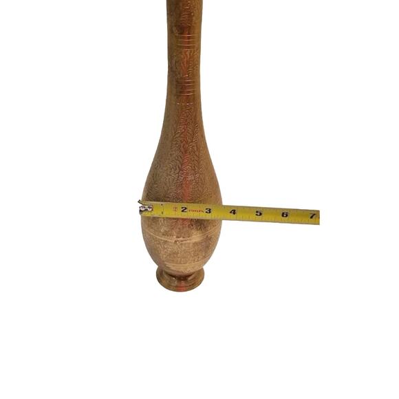 16” Etched Brass Vase Floral Pattern India 1970's Vintage Tall Vase Home Decor - Picture 3 of 4